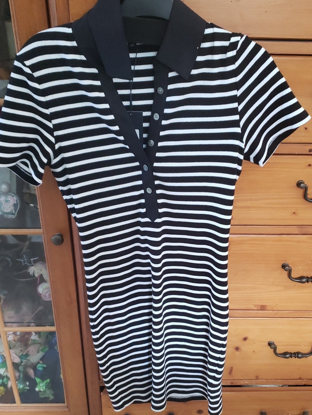 Vernica Beard Bailey Black & White Striped Polo Dress Size S